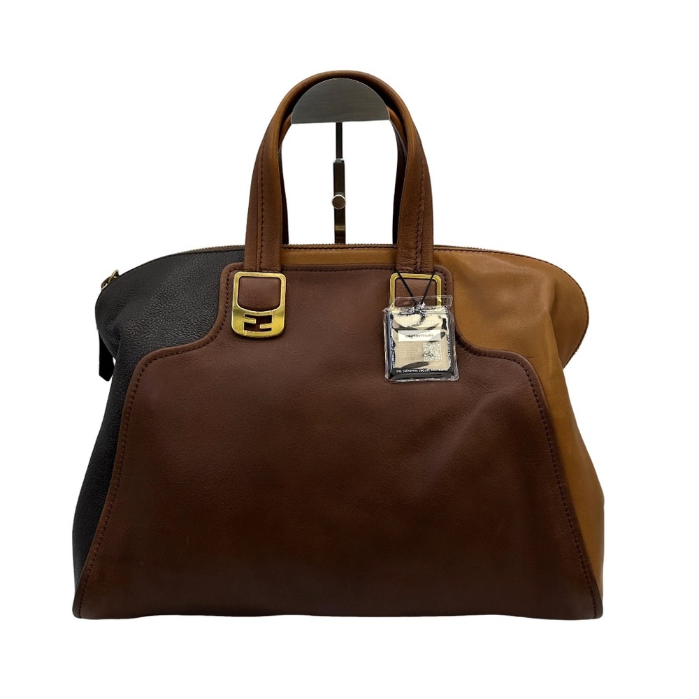 Fendi Brown Small Leather Colorblock Chameleon Satchel